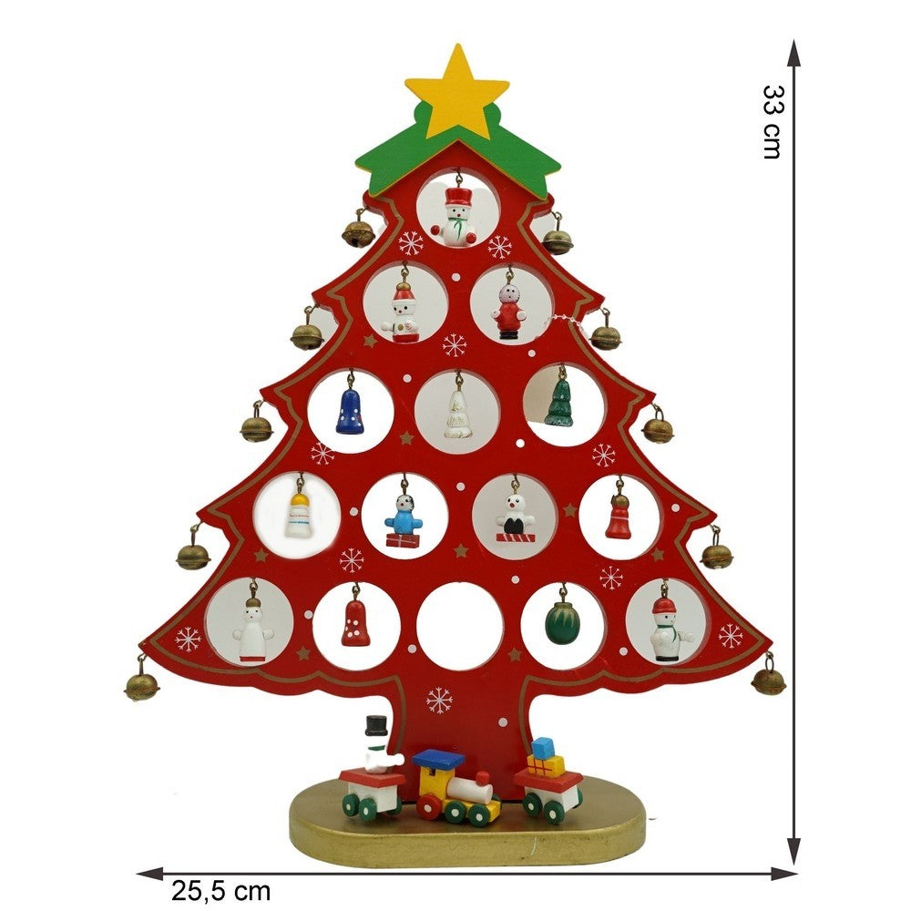 Decoratiune Craciun, Brad, Rosu, 15 cavitati cu ornamente, 25.5 cm x 33 cm, Lemn, Flippy-10