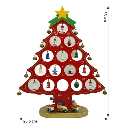 Decoratiune Craciun, Brad, Rosu, 15 cavitati cu ornamente, 25.5 cm x 33 cm, Lemn, Flippy-10
