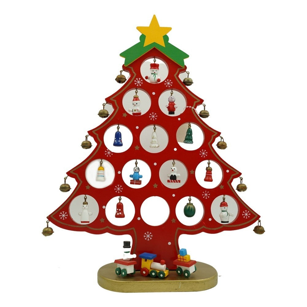 Decoratiune Craciun, Brad, Rosu, 15 cavitati cu ornamente, 25.5 cm x 33 cm, Lemn, Flippy-0