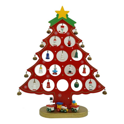 Decoratiune Craciun, Brad, Rosu, 15 cavitati cu ornamente, 25.5 cm x 33 cm, Lemn, Flippy-0