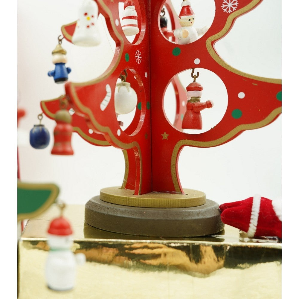 Decoratiune Craciun, Brad, Rosu, 8 cavitati cu ornamente, 18.5 cm x 25 cm, Lemn, Flippy-8
