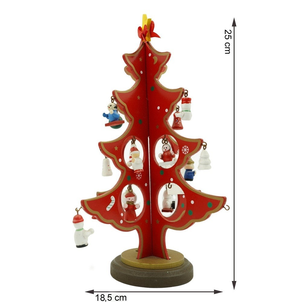 Decoratiune Craciun, Brad, Rosu, 8 cavitati cu ornamente, 18.5 cm x 25 cm, Lemn, Flippy-10