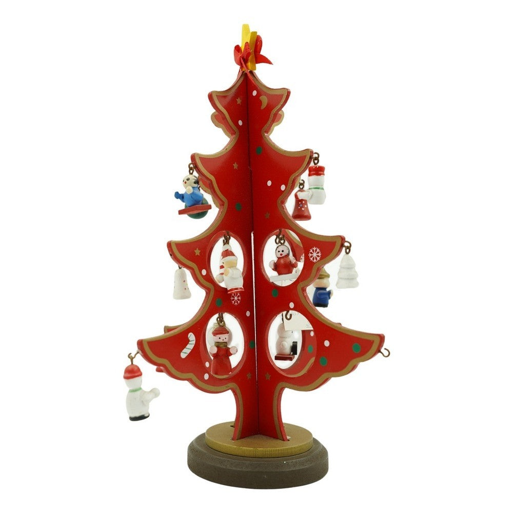 Decoratiune Craciun, Brad, Rosu, 8 cavitati cu ornamente, 18.5 cm x 25 cm, Lemn, Flippy-0