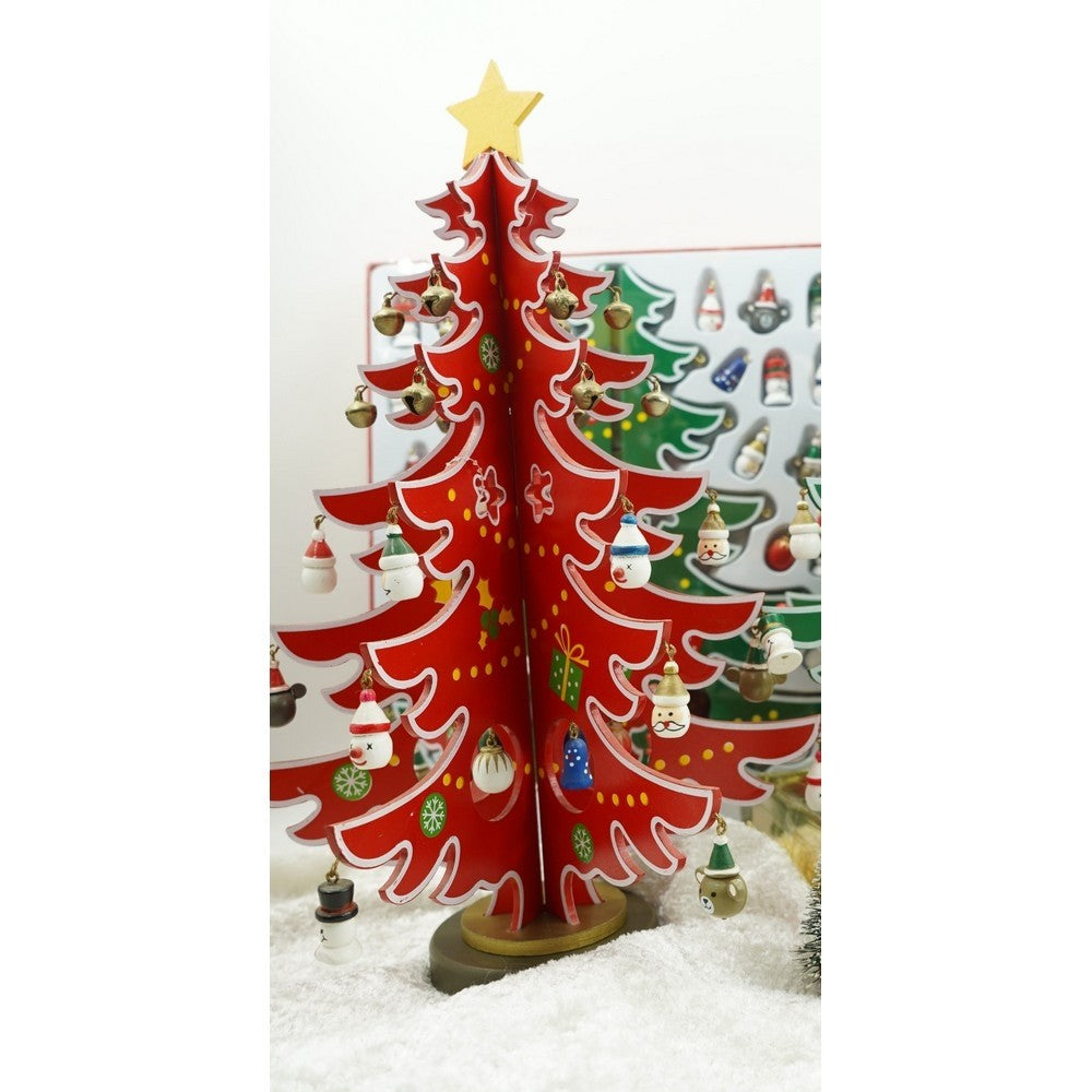 Decoratiune Craciun, Brad, Rosu/Alb, 15 cavitati cu ornamente, 25.5 cm x 33 cm, Lemn, Flippy-6