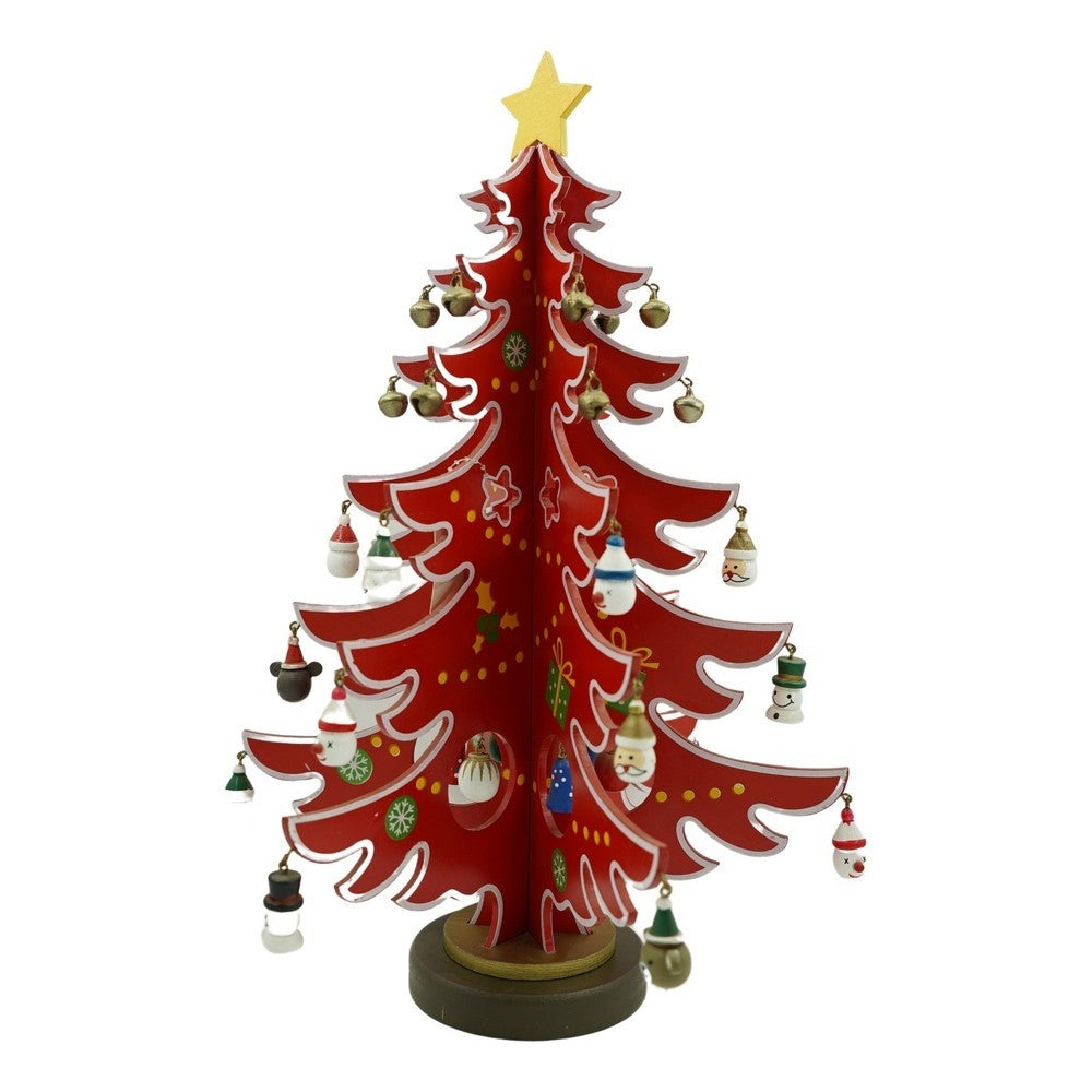 Decoratiune Craciun, Brad, Rosu/Alb, 15 cavitati cu ornamente, 25.5 cm x 33 cm, Lemn, Flippy-0