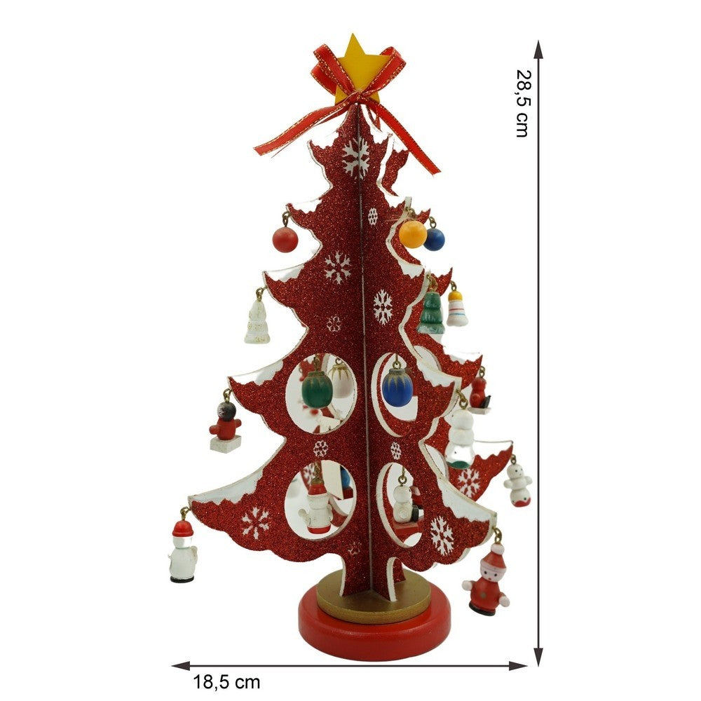Decoratiune Craciun, Brad, Rosu/Alb, 8 cavitati cu ornamente, 18.5 cm x 33 cm, Lemn, Flippy-10