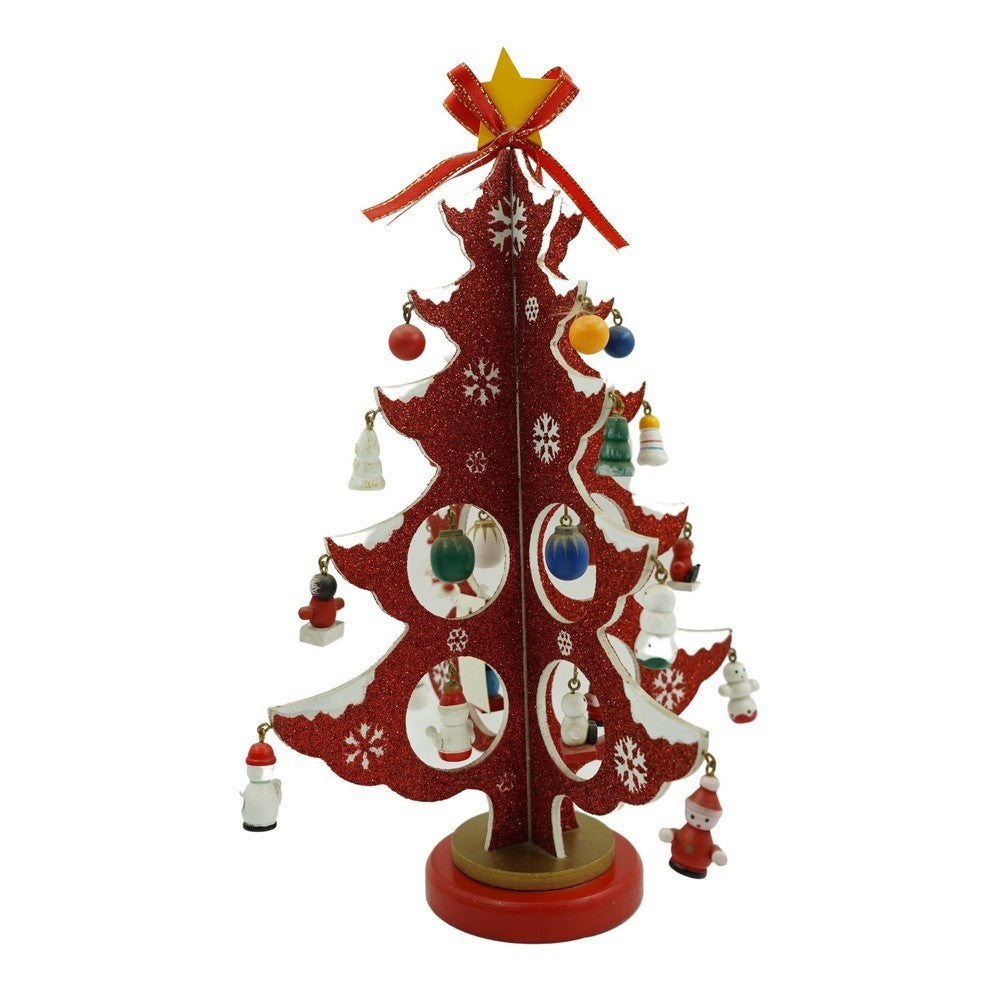 Decoratiune Craciun, Brad, Rosu/Alb, 8 cavitati cu ornamente, 18.5 cm x 33 cm, Lemn, Flippy-0
