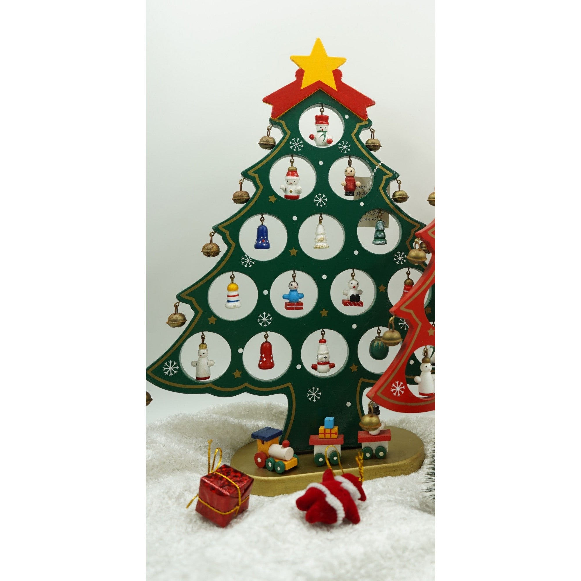 Decoratiune Craciun, Brad, Verde, 15 cavitati cu ornamente, 25.5 cm x 33 cm, Lemn, Flippy-4