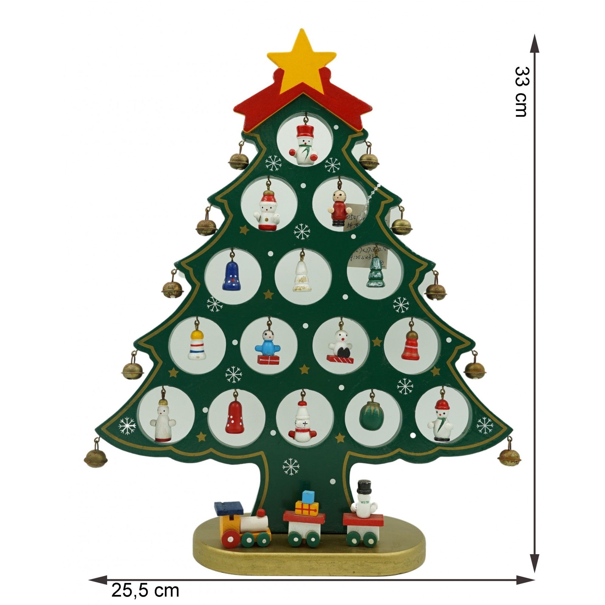 Decoratiune Craciun, Brad, Verde, 15 cavitati cu ornamente, 25.5 cm x 33 cm, Lemn, Flippy-5