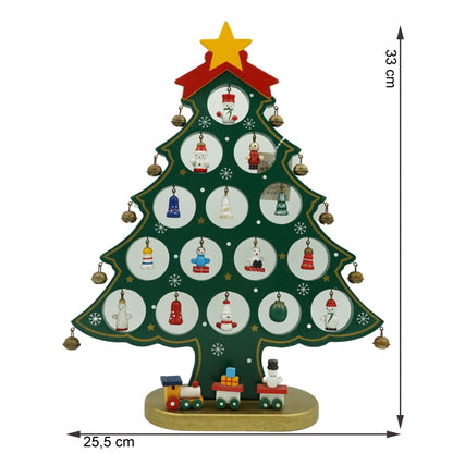 Decoratiune Craciun, Brad, Verde, 15 cavitati cu ornamente, 25.5 cm x 33 cm, Lemn, Flippy-5