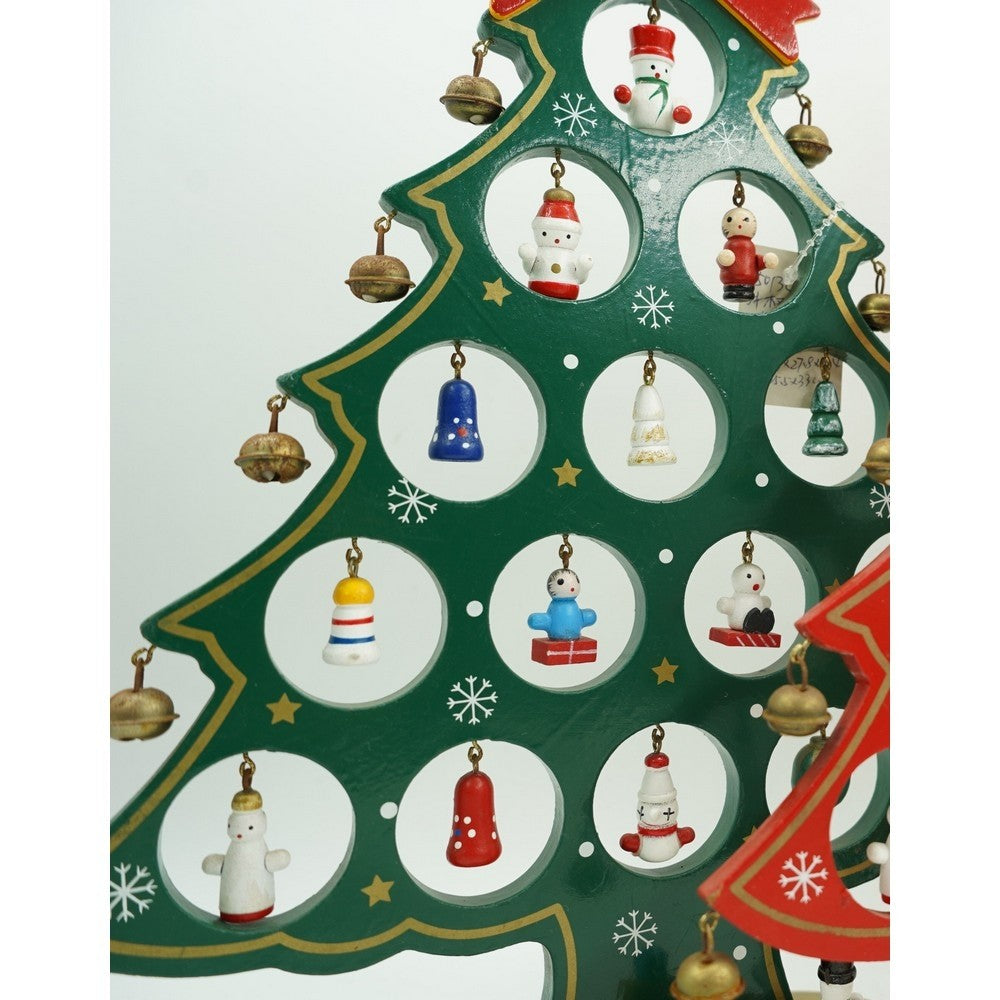 Decoratiune Craciun, Brad, Verde, 15 cavitati cu ornamente, 25.5 cm x 33 cm, Lemn, Flippy-7