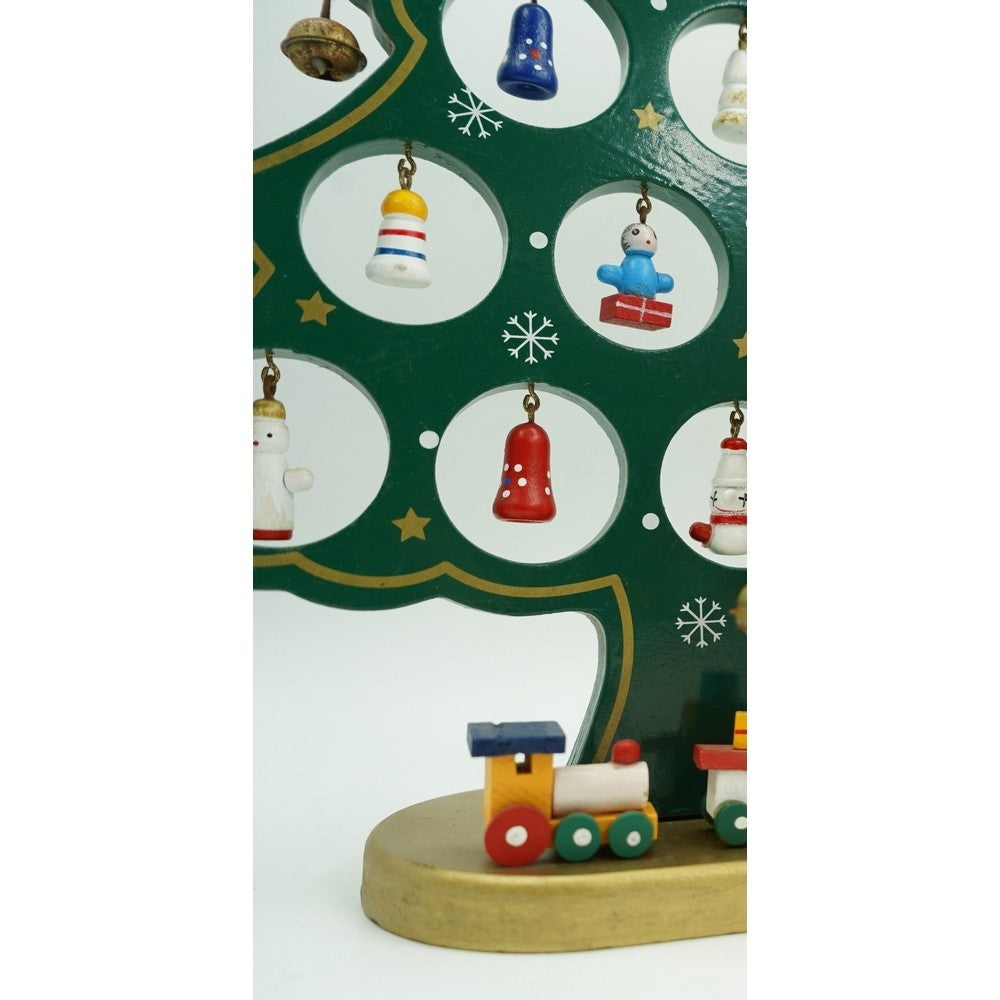 Decoratiune Craciun, Brad, Verde, 15 cavitati cu ornamente, 25.5 cm x 33 cm, Lemn, Flippy-8