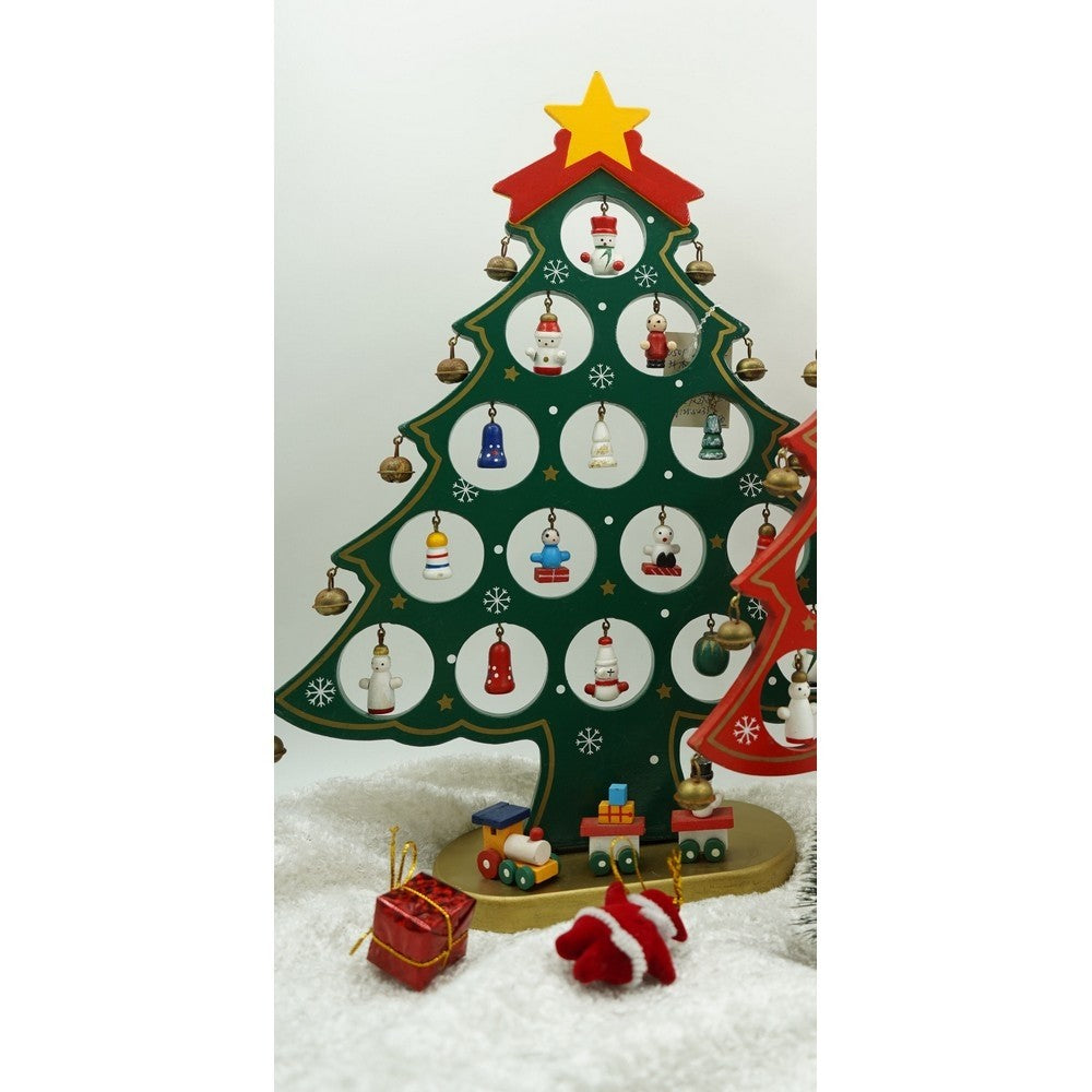 Decoratiune Craciun, Brad, Verde, 15 cavitati cu ornamente, 25.5 cm x 33 cm, Lemn, Flippy-9