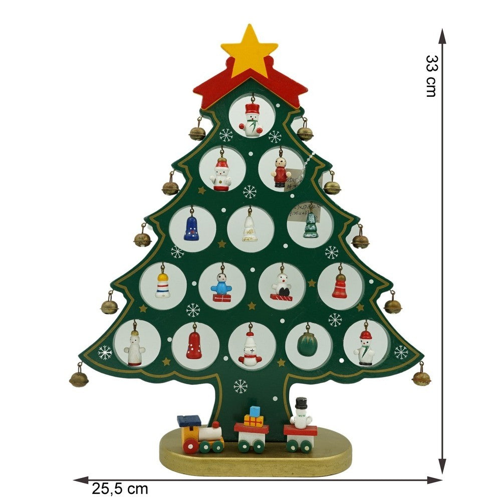 Decoratiune Craciun, Brad, Verde, 15 cavitati cu ornamente, 25.5 cm x 33 cm, Lemn, Flippy-10