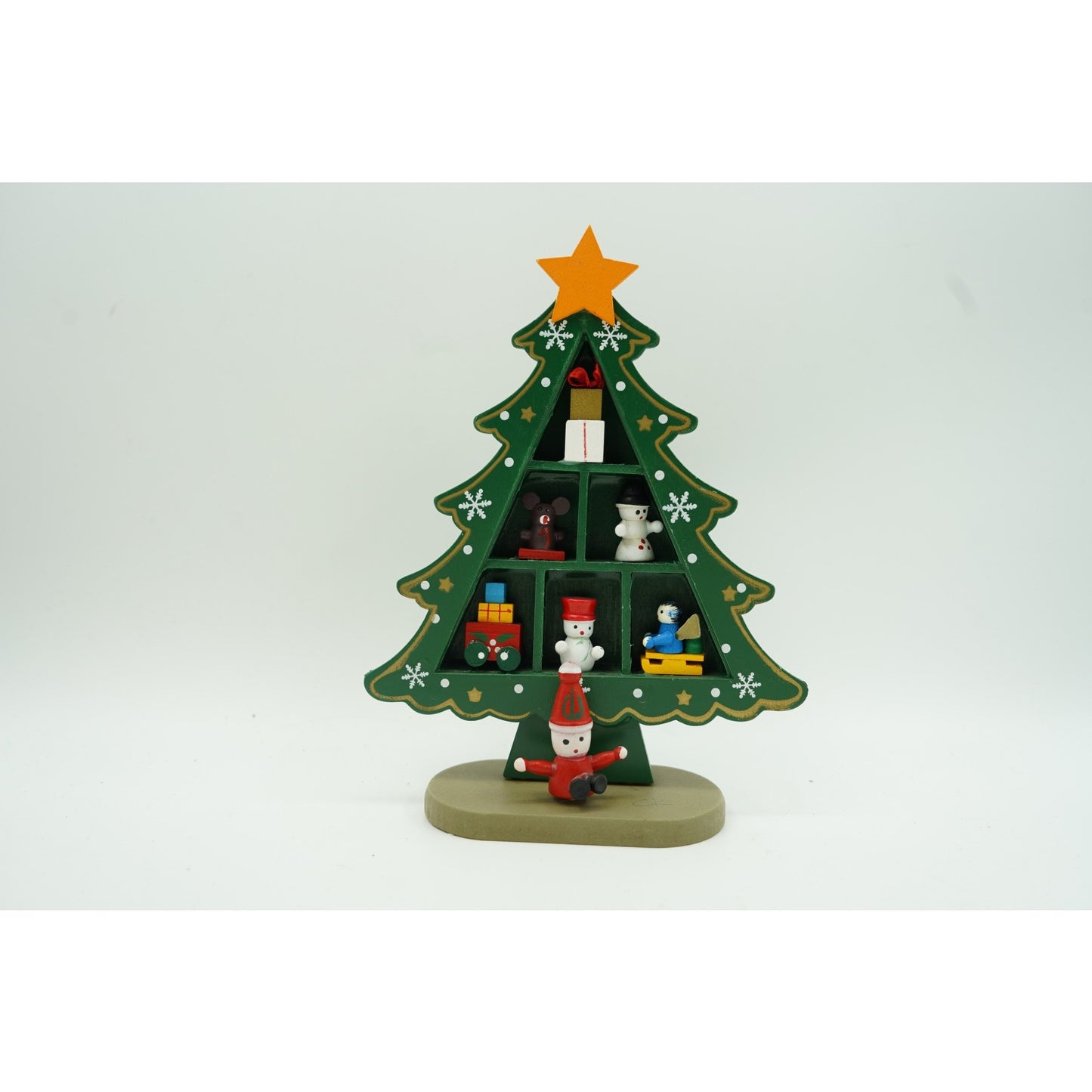 Decoratiune Craciun, Brad, Verde, 3 randuri cu ornamente, 12 cm x 18 cm, Lemn, Flippy-1