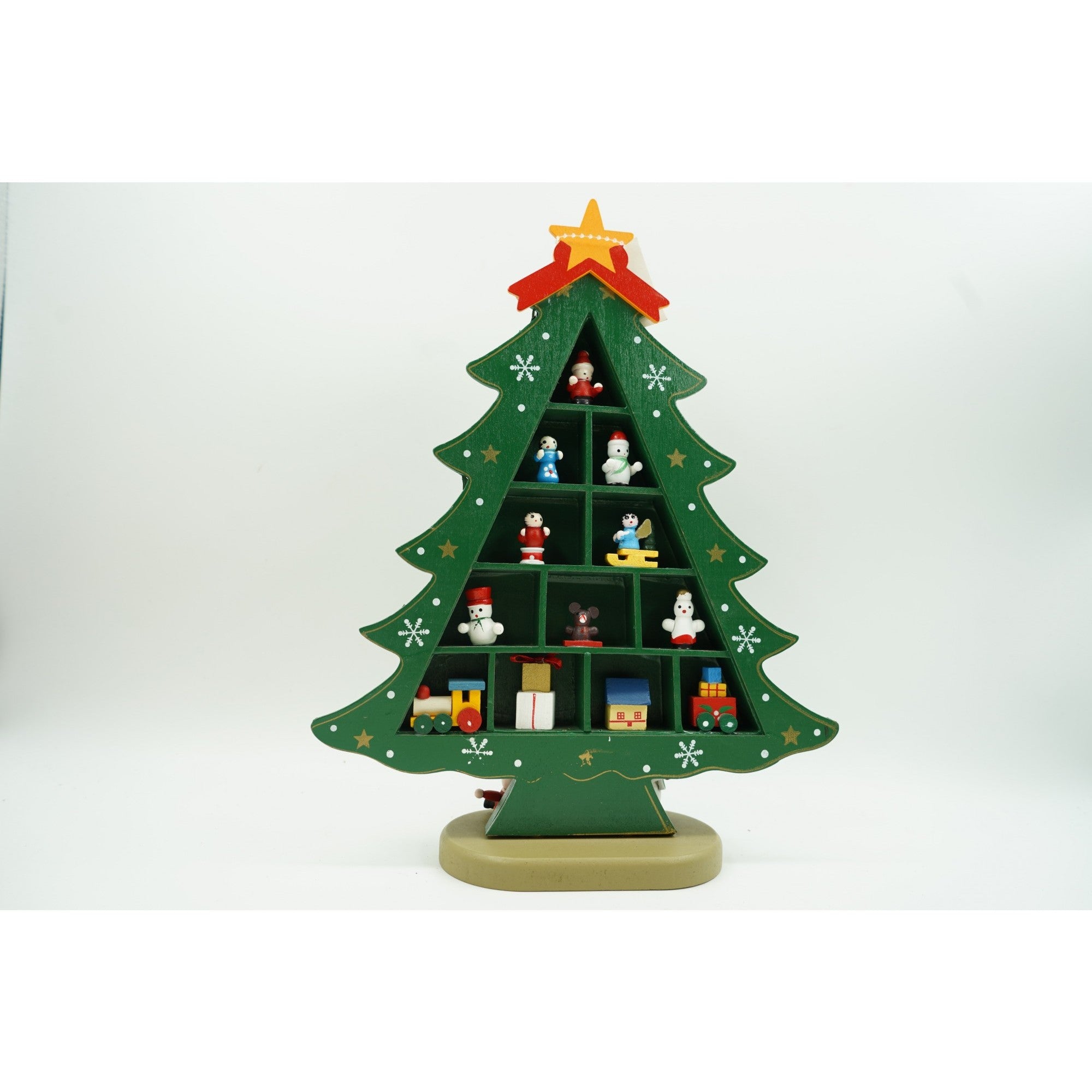 Decoratiune Craciun, Brad, Verde, 5 cavitati cu ornamente, 22 cm x 29 cm, Lemn, Flippy-1