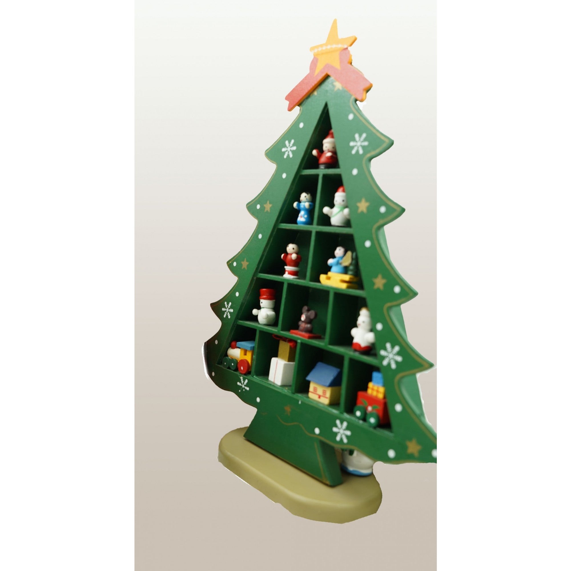 Decoratiune Craciun, Brad, Verde, 5 cavitati cu ornamente, 22 cm x 29 cm, Lemn, Flippy-3