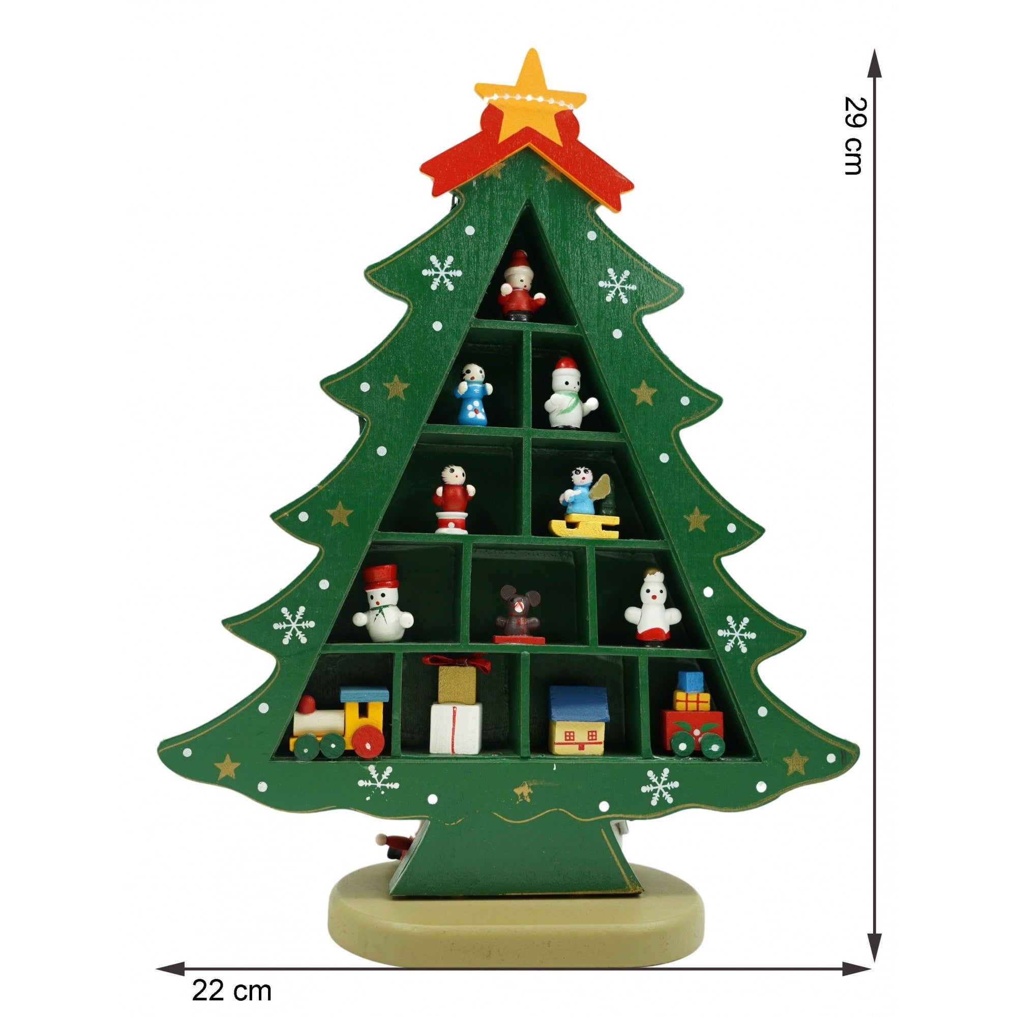 Decoratiune Craciun, Brad, Verde, 5 cavitati cu ornamente, 22 cm x 29 cm, Lemn, Flippy-4