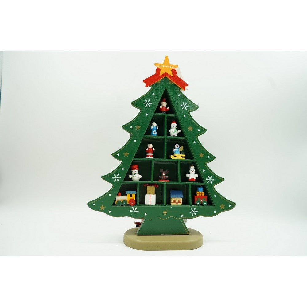Decoratiune Craciun, Brad, Verde, 5 cavitati cu ornamente, 22 cm x 29 cm, Lemn, Flippy-5