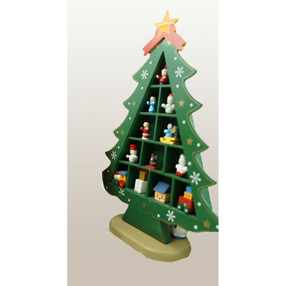 Decoratiune Craciun, Brad, Verde, 5 cavitati cu ornamente, 22 cm x 29 cm, Lemn, Flippy-7