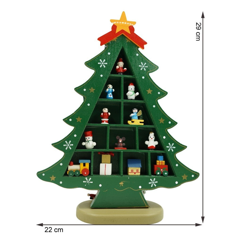 Decoratiune Craciun, Brad, Verde, 5 cavitati cu ornamente, 22 cm x 29 cm, Lemn, Flippy-8