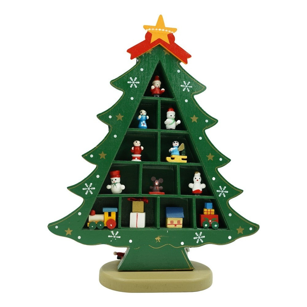 Decoratiune Craciun, Brad, Verde, 5 cavitati cu ornamente, 22 cm x 29 cm, Lemn, Flippy-0