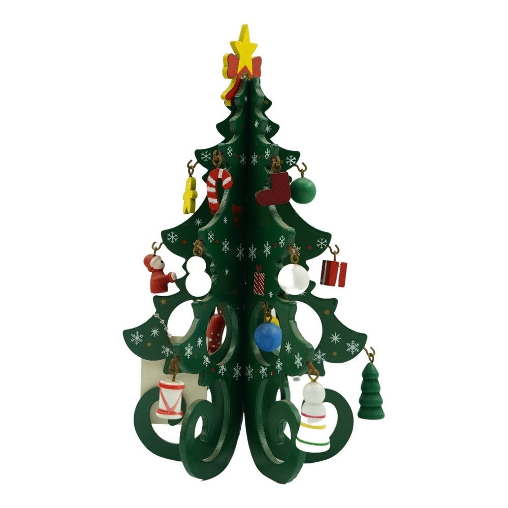 Decoratiune Craciun, Brad, Verde, 6 cavitati cu ornamente, 12 cm x 20 cm, Lemn, Flippy-0