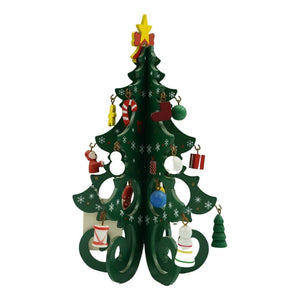 Decoratiune Craciun, Brad, Verde, 6 cavitati cu ornamente, 12 cm x 20 cm, Lemn, Flippy-0