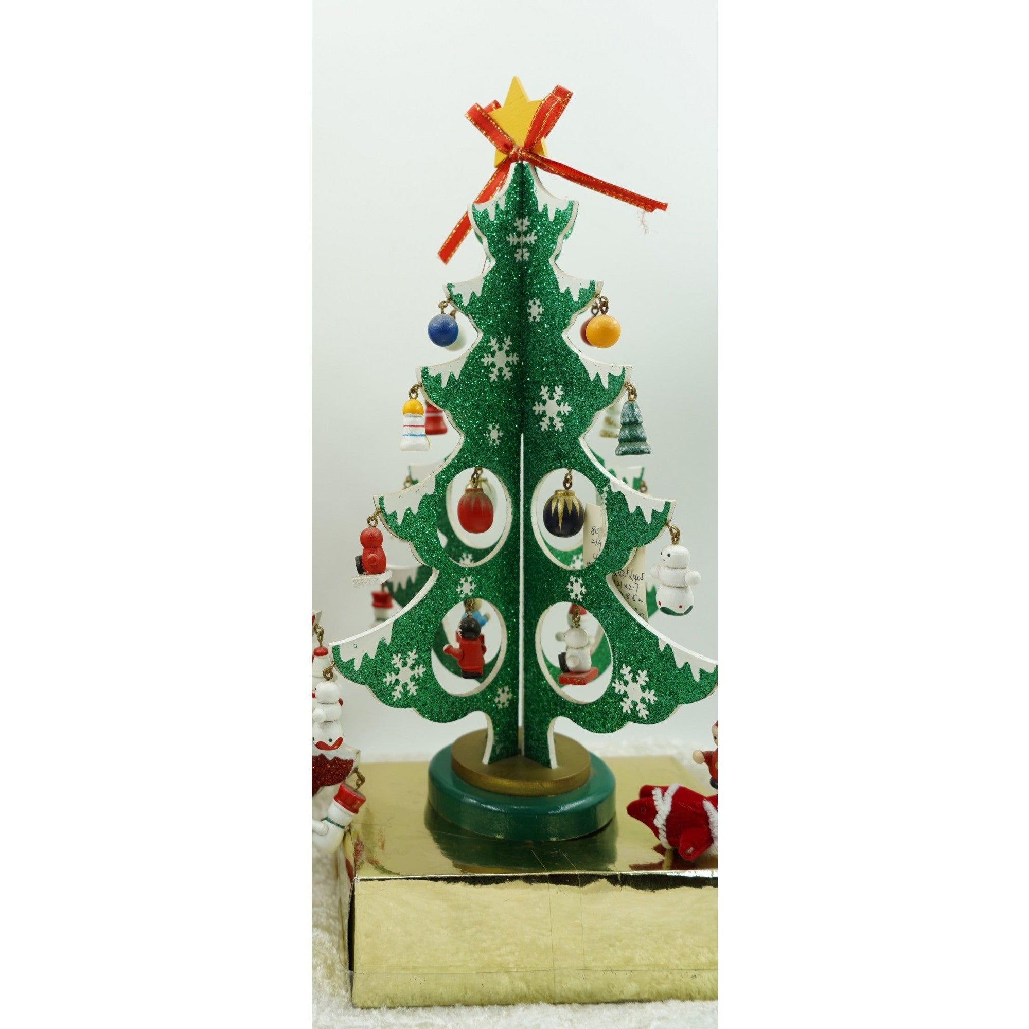 Decoratiune Craciun, Brad, Verde/Alb, 8 cavitati cu ornamente, 18.5 cm x 33 cm, Lemn, Flippy-3