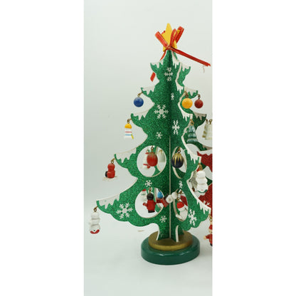 Decoratiune Craciun, Brad, Verde/Alb, 8 cavitati cu ornamente, 18.5 cm x 33 cm, Lemn, Flippy-4