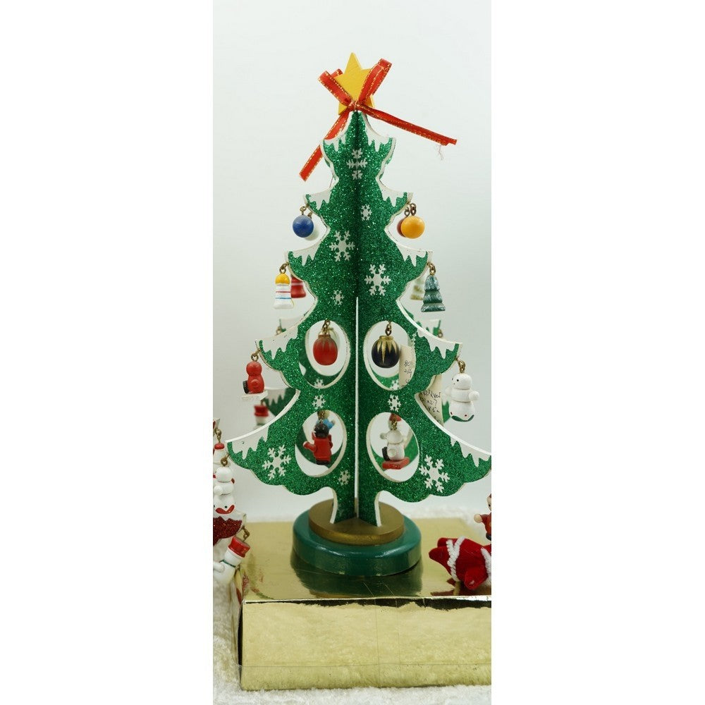 Decoratiune Craciun, Brad, Verde/Alb, 8 cavitati cu ornamente, 18.5 cm x 33 cm, Lemn, Flippy-8