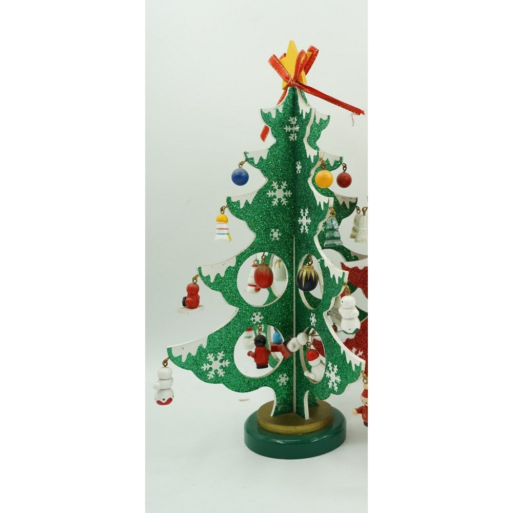 Decoratiune Craciun, Brad, Verde/Alb, 8 cavitati cu ornamente, 18.5 cm x 33 cm, Lemn, Flippy-9