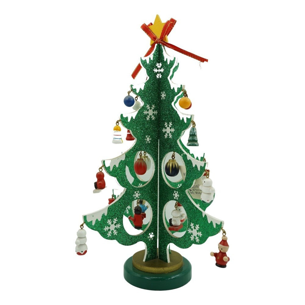 Decoratiune Craciun, Brad, Verde/Alb, 8 cavitati cu ornamente, 18.5 cm x 33 cm, Lemn, Flippy-0
