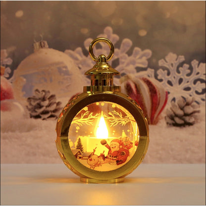 Decoratiune Craciun tip Felinare cu baterii, 13.5 x 9 cm,Lumanare cu geam si inscriptie Mos Craciun cu sanie,lumina alb cald,baterii incluse,Auriu-1