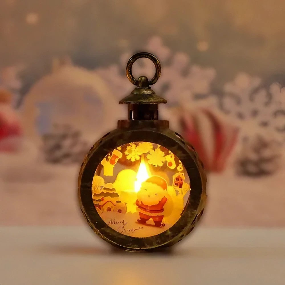 Decoratiune Craciun tip Felinare cu baterii, 13.5 x 9 cm,Lumanare cu geam si inscriptie Mos Craciun,lumina alb cald,baterii incluse,Bronz Auriu-2