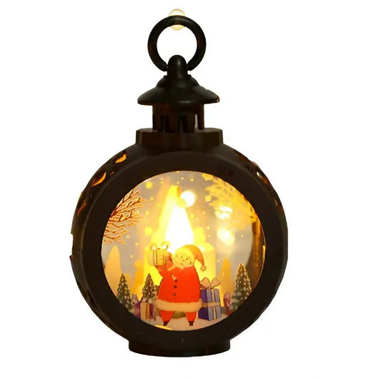 Decoratiune Craciun tip Felinare cu baterii, 13.5 x 9 cm,Lumanare cu geam si inscriptie Mos Craciun,lumina alb cald,baterii incluse,Negru-0