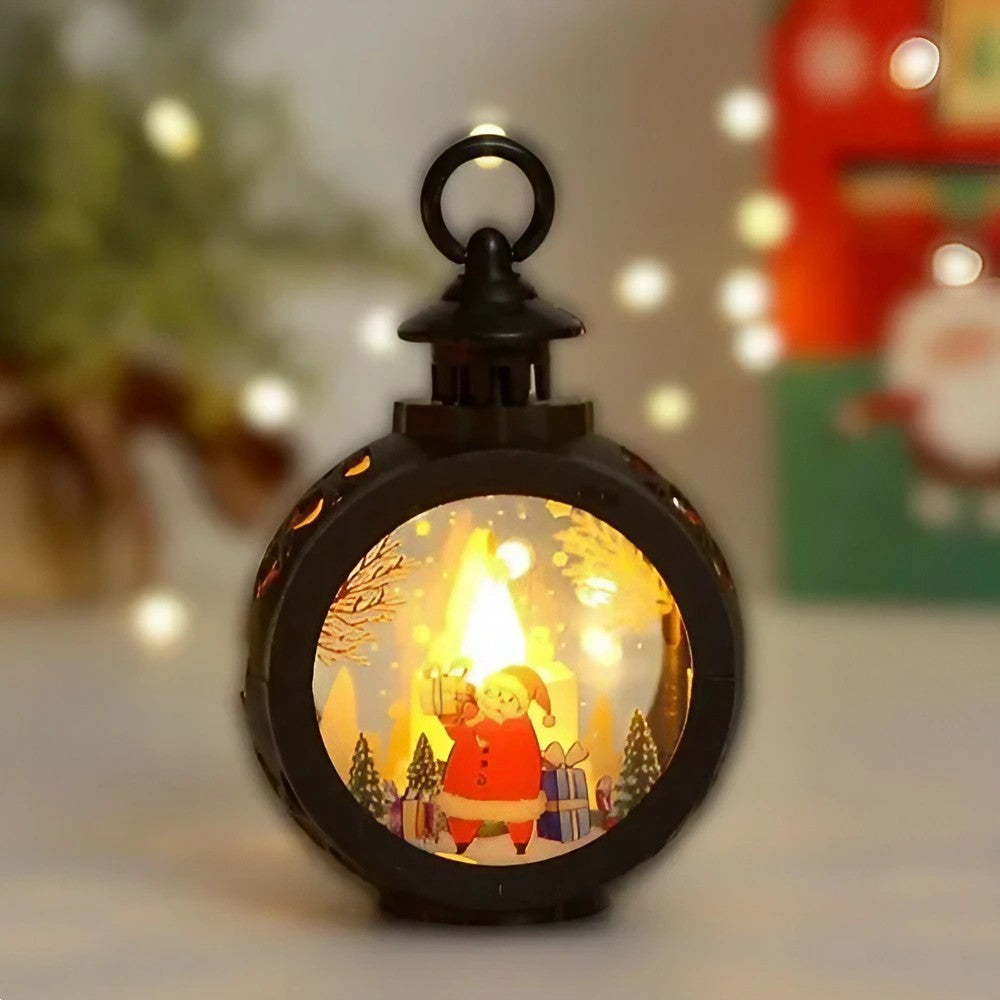 Decoratiune Craciun tip Felinare cu baterii, 13.5 x 9 cm,Lumanare cu geam si inscriptie Mos Craciun,lumina alb cald,baterii incluse,Negru-2