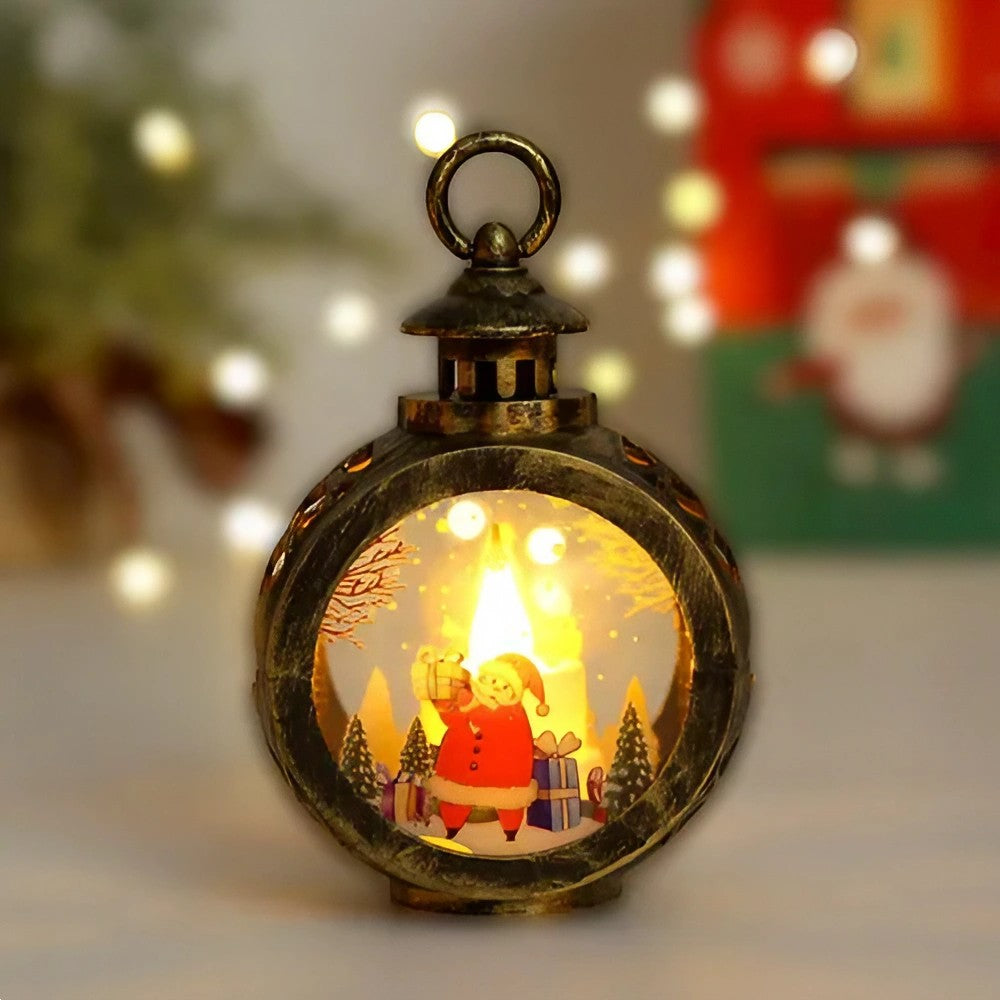 Decoratiune Craciun tip Felinare cu baterii, 13.5 x 9 cm,Lumanare cu geam si inscriptie Mos Craciun,lumina alb cald,baterii incluse,Negru Vintage-2