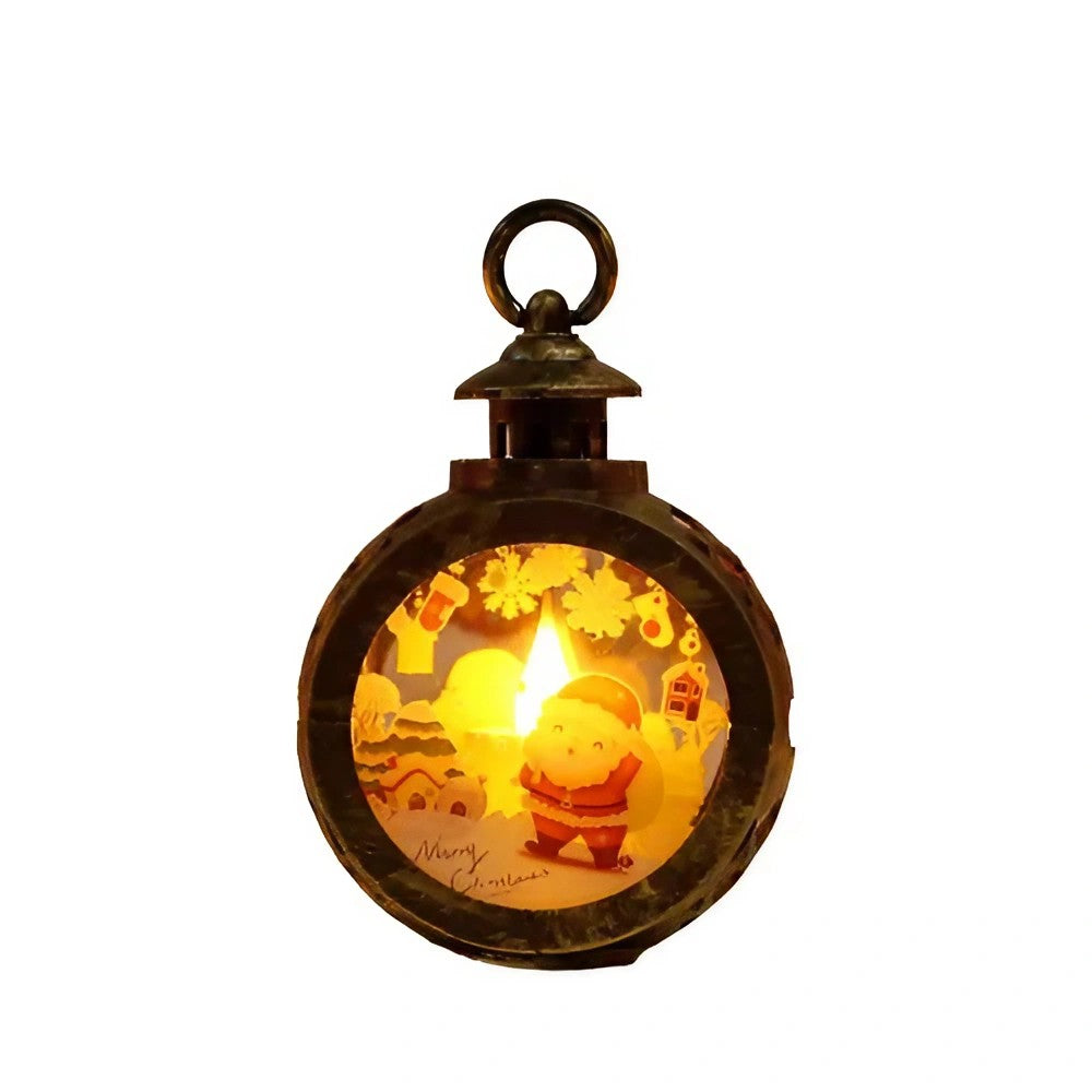 Decoratiune Craciun tip Felinare cu baterii, 13.5 x 9 cm,Lumanare cu geam si inscriptie Mos Craciun,lumina alb cald,baterii incluse,Bronz Auriu-0