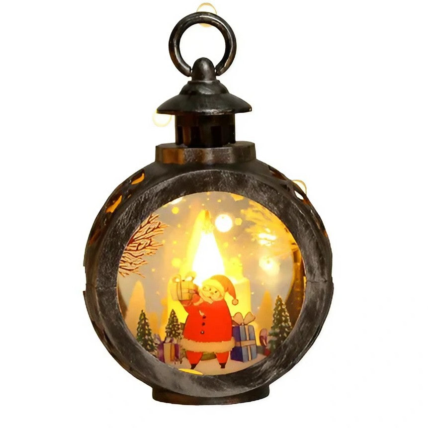 Decoratiune Craciun tip Felinare cu baterii, 13.5 x 9 cm,Lumanare cu geam si inscriptie Mos Craciun,lumina alb cald,baterii incluse,Bronz Argintiu-0