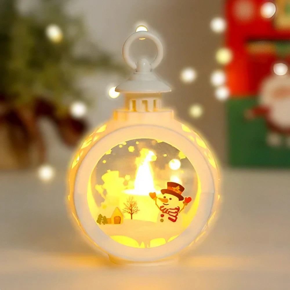 Decoratiune Craciun tip Felinare cu baterii, 13.5 x 9 cm,Lumanare cu geam si inscriptie om de zapada,lumina alb cald,baterii incluse,Alb-1