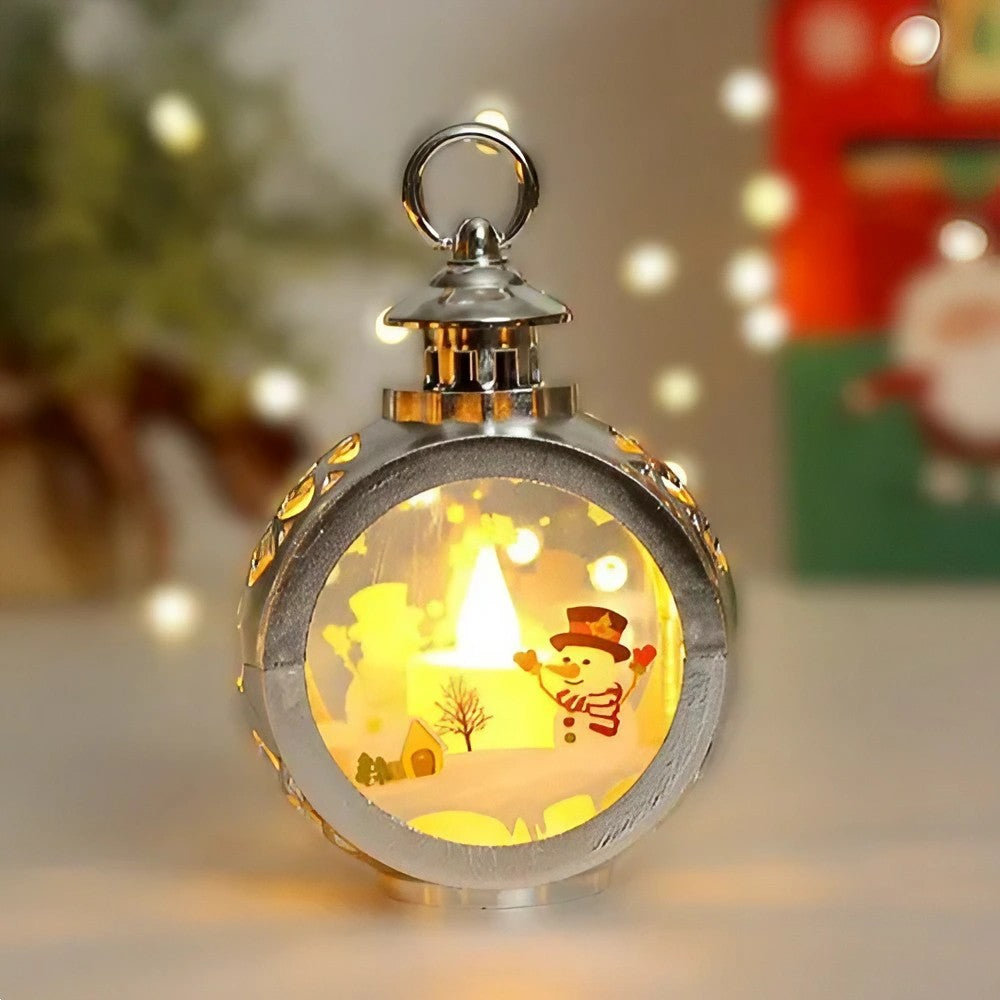 Decoratiune Craciun tip Felinare cu baterii, 13.5 x 9 cm,Lumanare cu geam si inscriptie om de zapada,lumina alb cald,baterii incluse, Argintiu-2