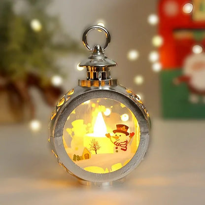 Decoratiune Craciun tip Felinare cu baterii, 13.5 x 9 cm,Lumanare cu geam si inscriptie om de zapada,lumina alb cald,baterii incluse, Argintiu-2