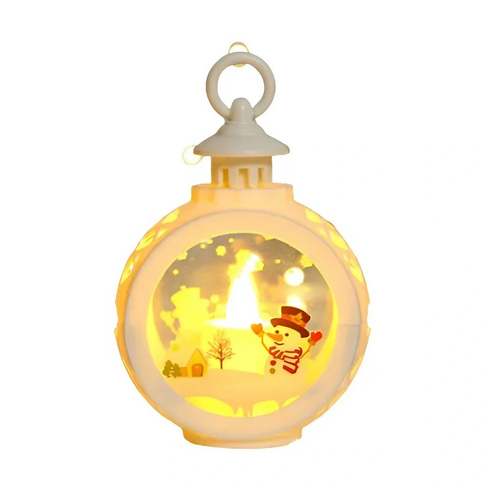 Decoratiune Craciun tip Felinare cu baterii, 13.5 x 9 cm,Lumanare cu geam si inscriptie om de zapada,lumina alb cald,baterii incluse,Alb-0