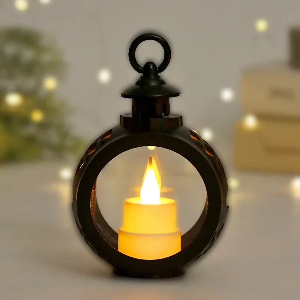 Decoratiune Craciun tip Felinare cu baterii, 13.5 x 9 cm,Lumanare cu lumina alb cald fara geam,baterii incluse,Negru-1