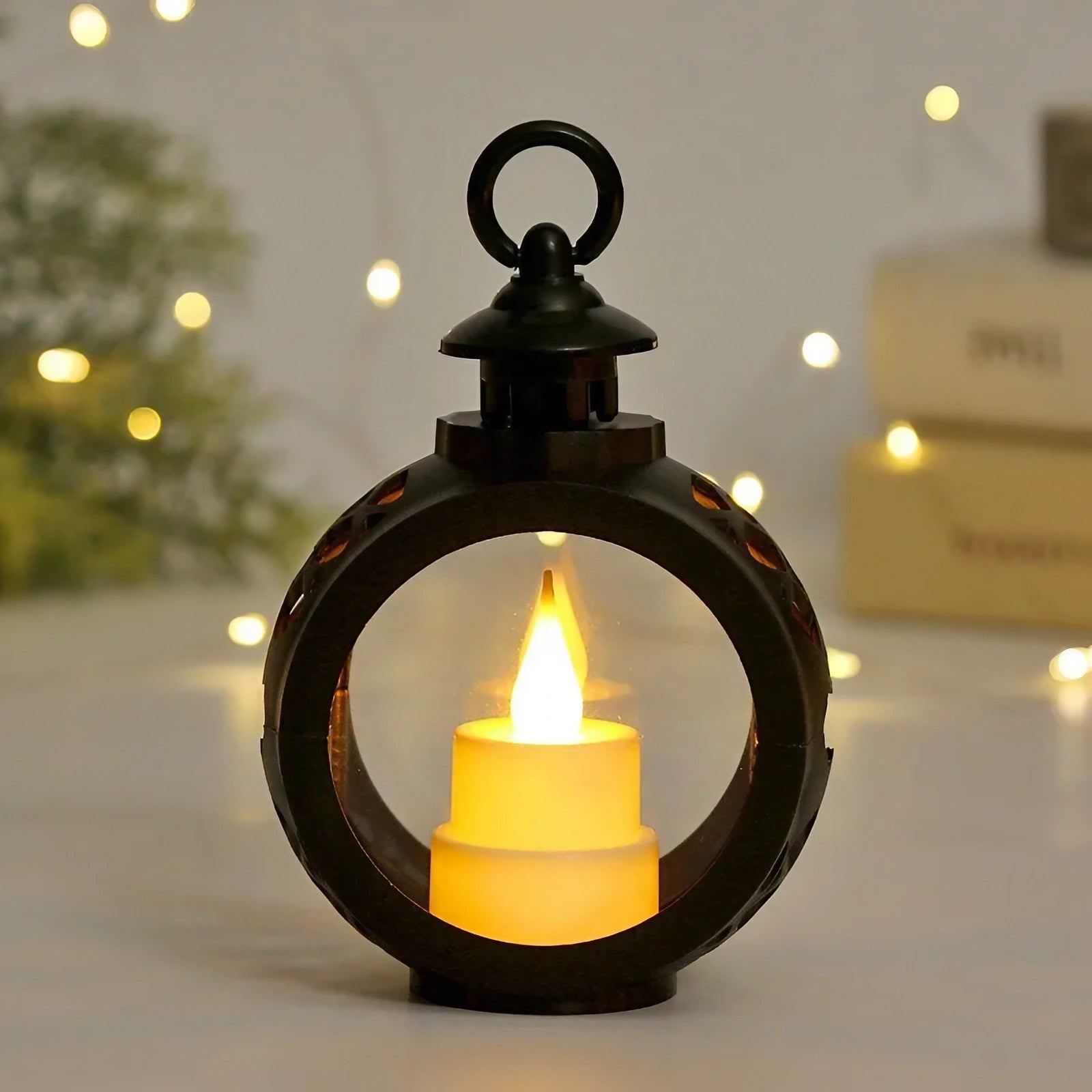 Decoratiune Craciun tip Felinare cu baterii, 13.5 x 9 cm,Lumanare cu lumina alb cald fara geam,baterii incluse,Negru-2