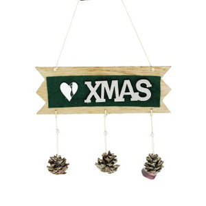 Decoratiune Craciun Xmas, cu conuri, 25x9 cm, verde/argintiu-0