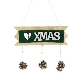 Decoratiune Craciun Xmas, cu conuri, 25x9 cm, verde/argintiu-0