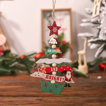 Decoratiune de Craciun din Lemn, Flippy, cu Snur pentru Agatare in Brad, Model Brad de Craciun, Scris May Your Days Be Merry And Bright, 17x12.8x0.4 cm, Multicolor-2