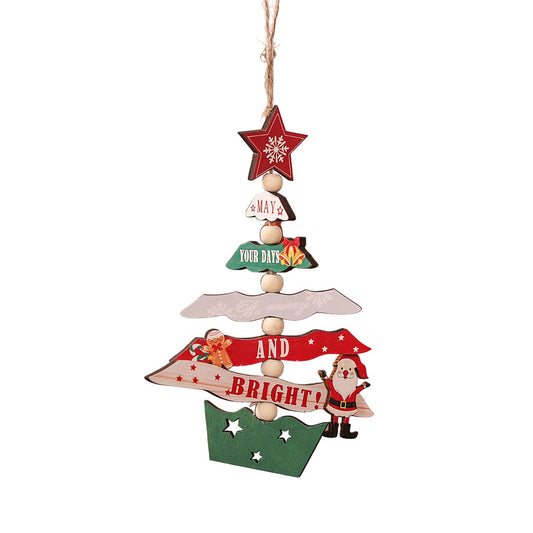 Decoratiune de Craciun din Lemn, Flippy, cu Snur pentru Agatare in Brad, Model Brad de Craciun, Scris May Your Days Be Merry And Bright, 17x12.8x0.4 cm, Multicolor-0